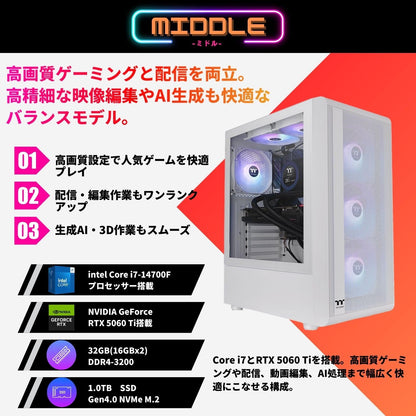 ジーム ゲーミングPC デスクトップ Core i7-14700F RTX 5060 Ti メモリ32GB SSD1TB G-StormXi S200 TG ARGB Plus ホワイト B0FBM64Z7C