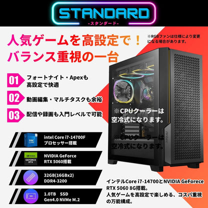 ジーム ゲーミングPC デスクトップ Core i7-14700F RTX 5060 メモリ32GB SSD1.0TB G-StormXi P20C ブラック B0FBM43NNG