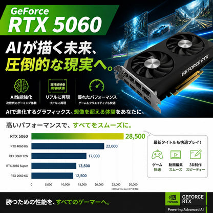 ジーム ゲーミングPC デスクトップ Ryzen 7 5700X RTX 5060 メモリ32GB SSD2.0TB H18 ブラック B0H835FN78