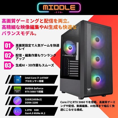 ジーム ゲーミングPC デスクトップ Core i7-14700F RTX 5060 Ti メモリ32GB SSD1TB G-StormXi S200 TG ARGB Plus ブラック B0FBM6XCGR