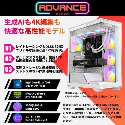 ジーム ゲーミングPC デスクトップ Core i7-14700F RTX 5070 メモリ32GB SSD1.0TB G-StormXi C3 ホワイト B0FBM482CB