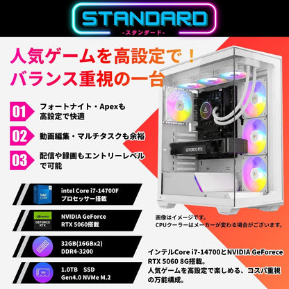 ジーム ゲーミングPC デスクトップ Core i7-14700F RTX 5060 メモリ32GB SSD1.0TB G-StormXi C3 ホワイト B0FBM54FQC