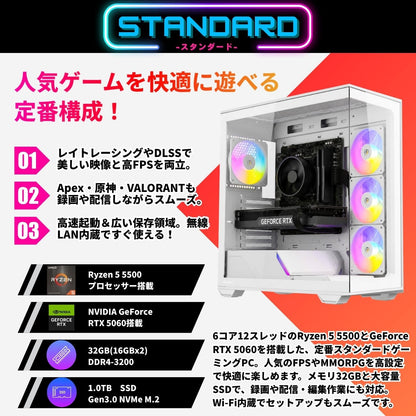 ジーム ゲーミングPC デスクトップ Ryzen 5 5500 RTX 5060 メモリ32GB SSD1.0TB G-StormXa C3 ホワイト B0FBLZ4HFL