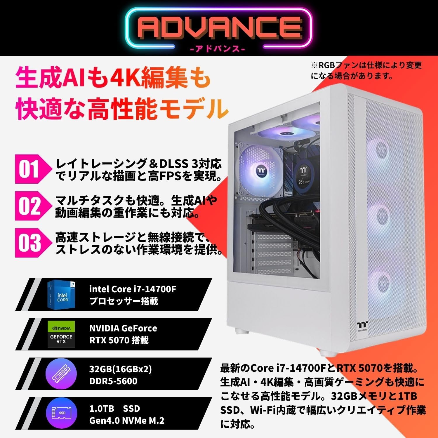 Geame G-StormXi ゲーミングPC｜RTX5070 / Core i7-14700F｜32GB / 1TB