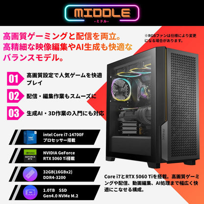 ジーム ゲーミングPC デスクトップ Core i7-14700F RTX 5060 Ti メモリ32GB SSD1TB G-StormXi P20C ブラック B0FBM742FP