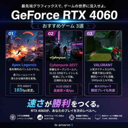 ジーム ゲーミングPC デスクトップ Ryzen 5 5500 RTX 4060 メモリ16GB SSD500GB G-StormCG i3Neo ブラック B0GZM8LHV2
