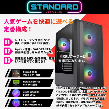 ジーム ゲーミングPC デスクトップ Ryzen 5 5500 RTX 5060 メモリ32GB SSD1.0TB G-StormXa S200 TG ARGB Plus ブラック B0FBM2R1JM