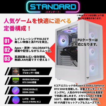 ジーム ゲーミングPC デスクトップ Ryzen 5 5500 RTX 5060 メモリ32GB SSD1.0TB G-StormXa S200 TG ARGB Plus ホワイト B0FBM1THS5