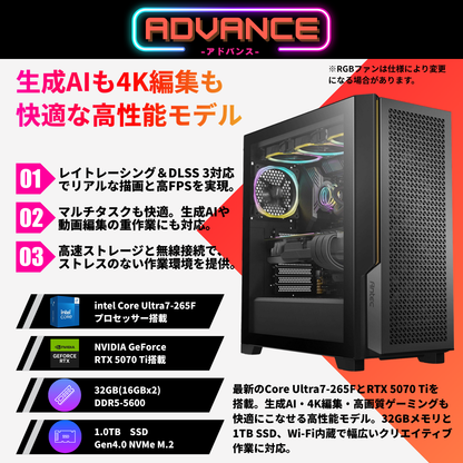 Geame ゲーミングPC｜RTX5070Ti / Core Ultra7-265F｜32GB / 1TB [公式限定]